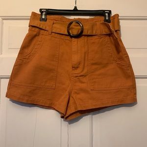 orange/brown high waisted retro vintage style belted shorts